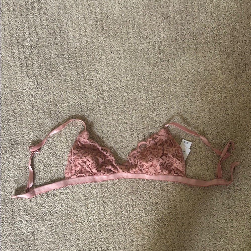 RW&CO Pink Lace Demi Bra with Scalloped Trim